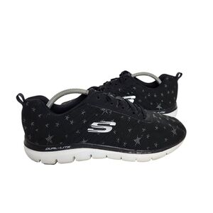Skechers Womens 11 Black All Over Stars Lace Up Lightweight Comfort Sneakers